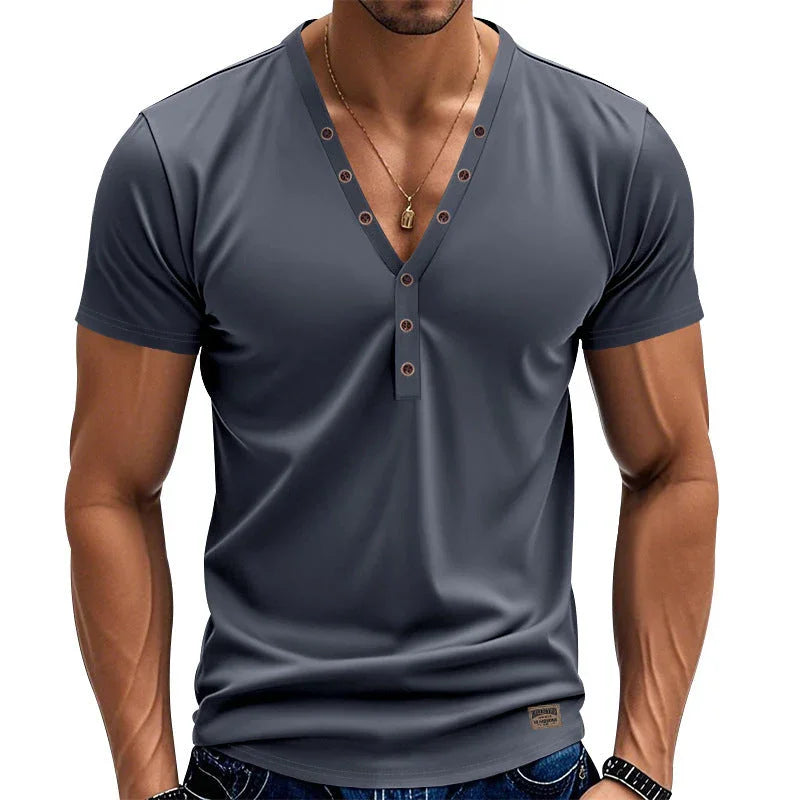 Men's Loose Thin Trendy V-neck Buttons Design - VAleG