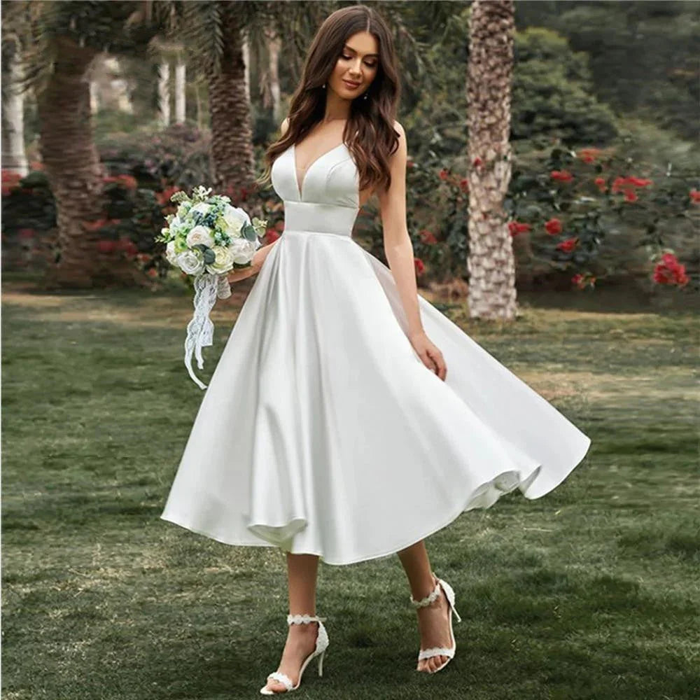 Women's Long Skirt V-neck Simple And Thin Suspender Dress - VAleG