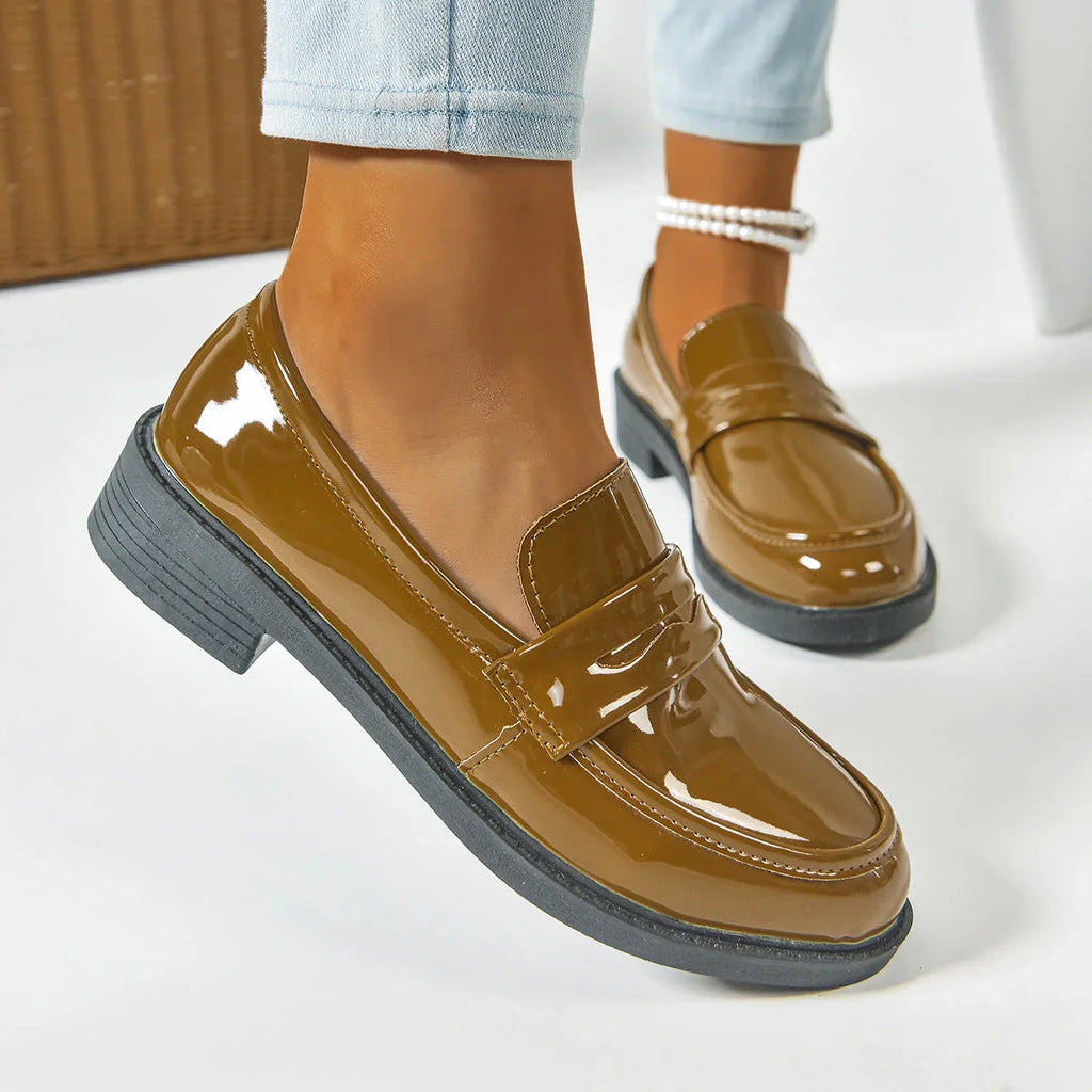 Retro Square Toe Platform Height-increasing Leather Shoes Women's Uniform Shoes - VAleG