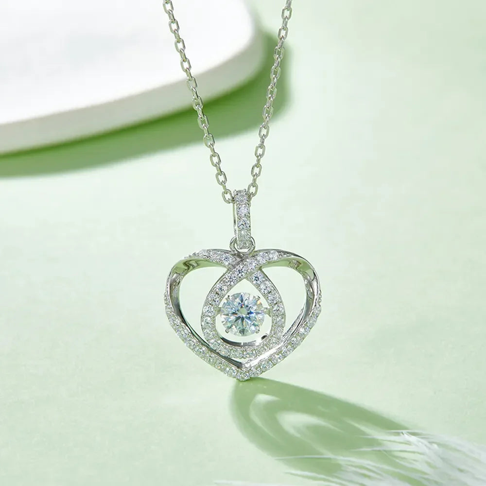 Moissanite 925 Sterling Silver Heart Shape Necklace - VAleG