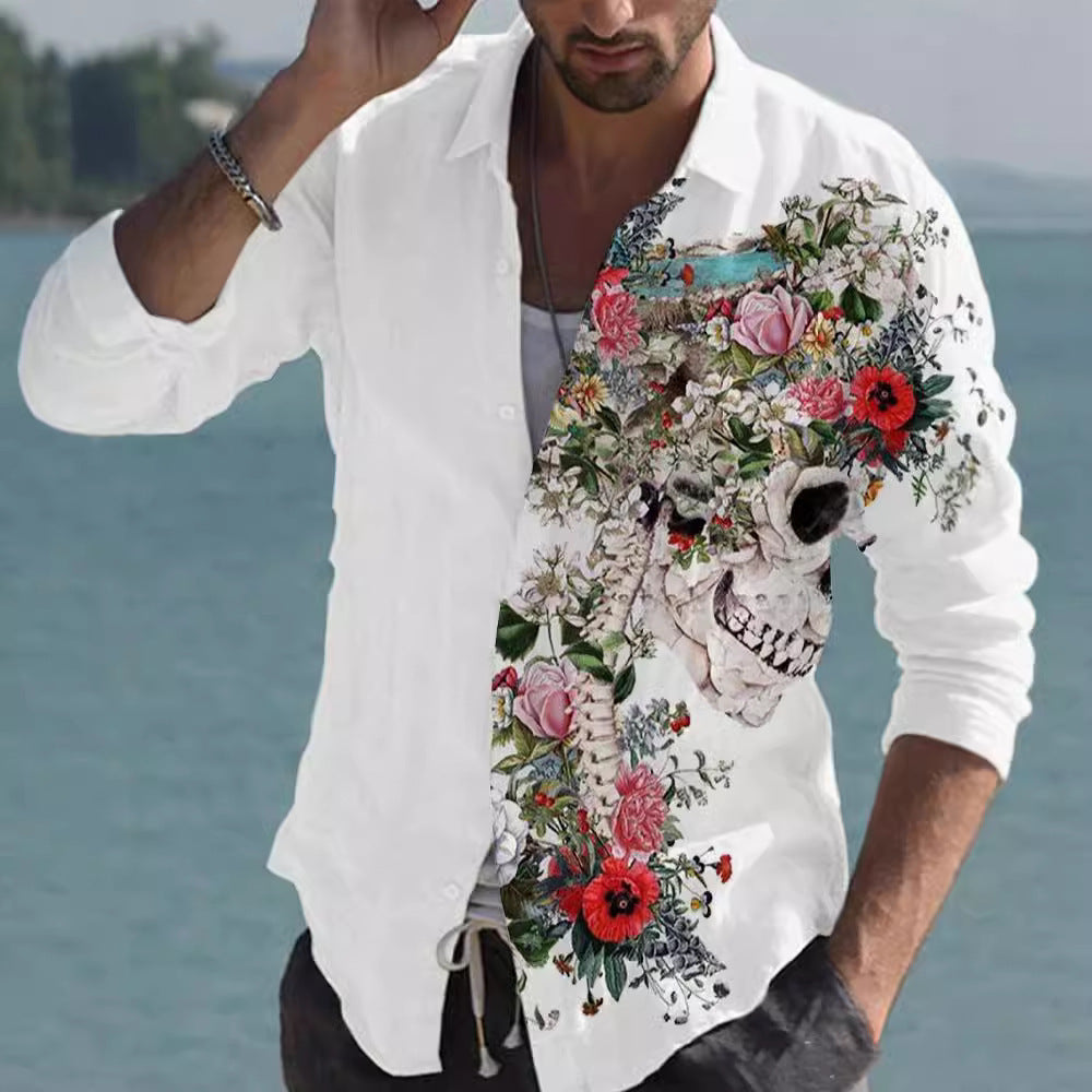 Color Matching Bamboo Linen Printed Men's Shirt VAleG