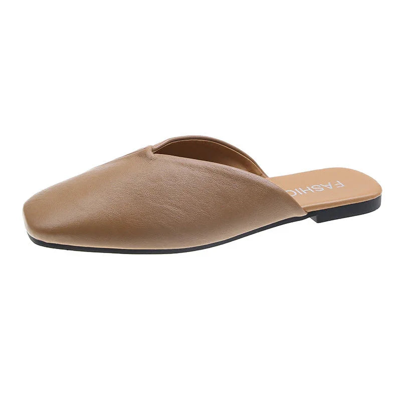 Square Toe Cap Half Slippers Women's Flat Plus Size Sandals - VAleG