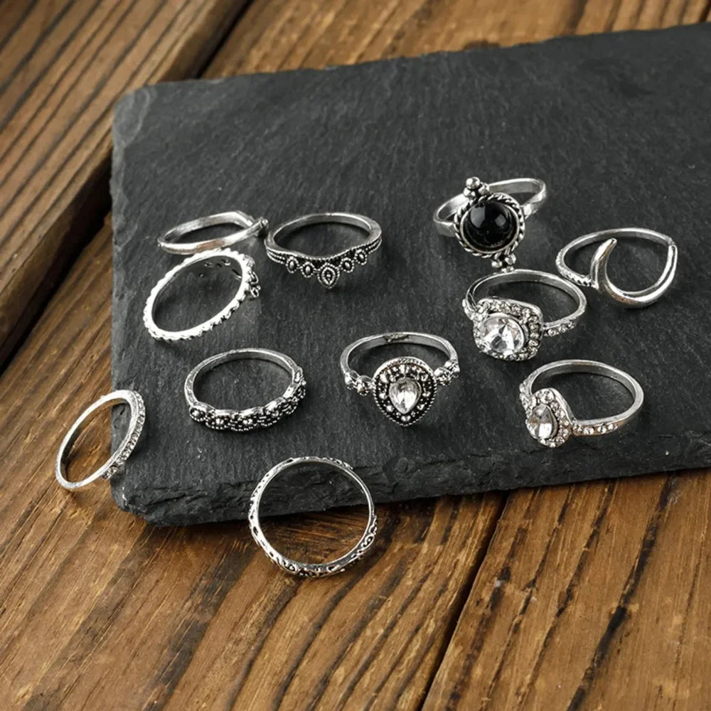 Alloy Synthetic Crystal 11-Piece Ring Set - VAleG