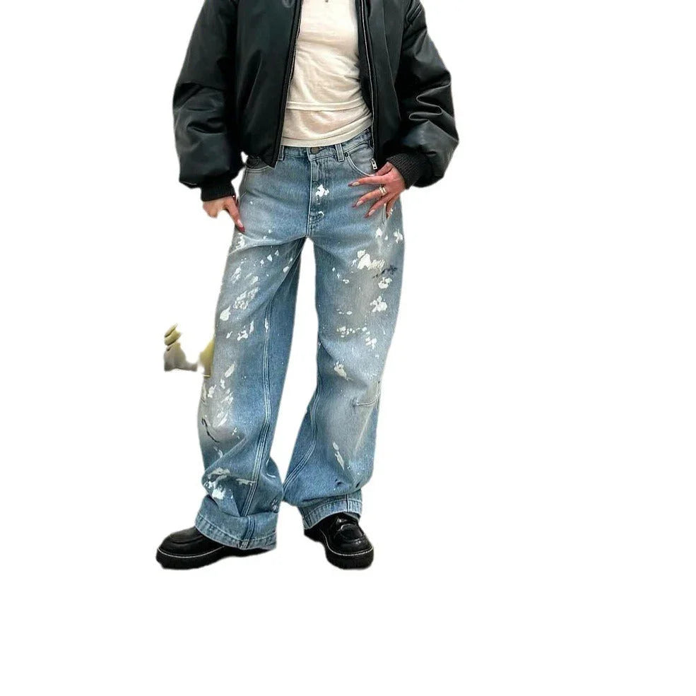 Retro Washed Straight Stitching Basic Street Jeans Graffiti Personalized Work Clothes Style Design Sense - VAleG