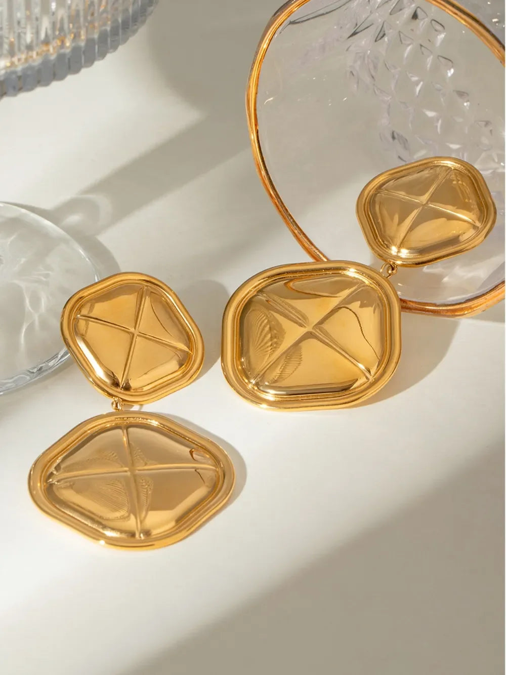 18K Gold-Plated Stainless Steel Square Earrings - VAleG