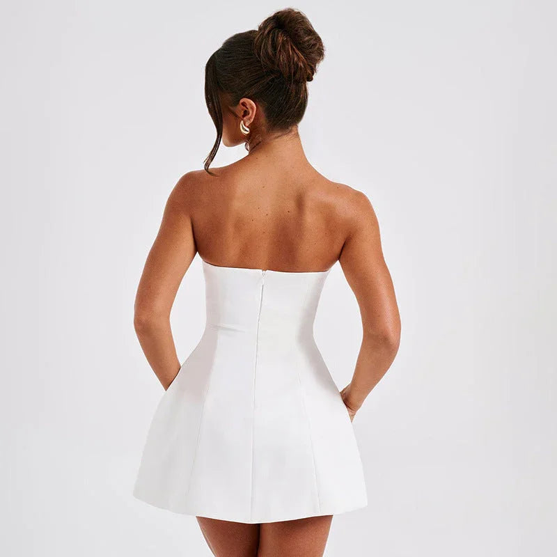 Fashion Tube Dress Summer Solid Color Sasual Backless Slim Short Dresses Party Womens Clothing - VAleG