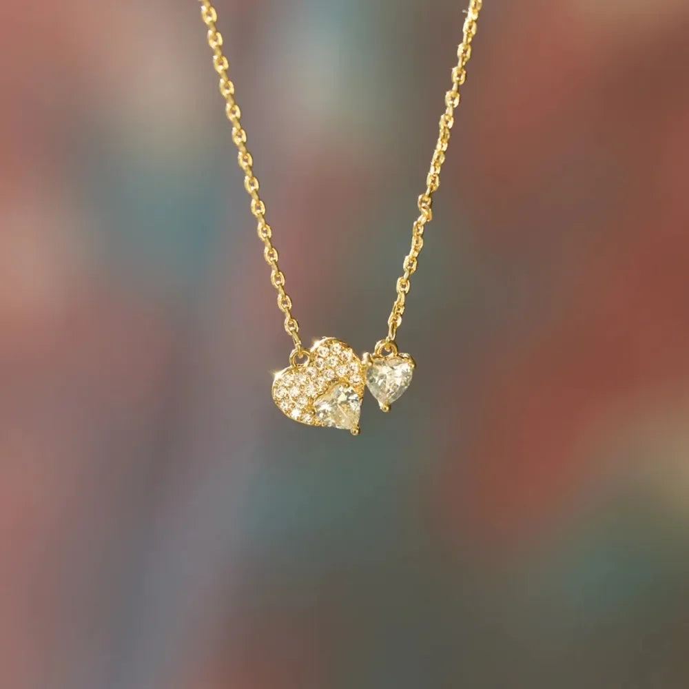 18K Gold-Plated 925 Sterling Silver Zircon Heart Necklace - VAleG