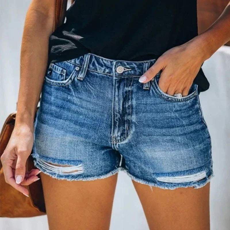 Summer Hole Denim Shorts Female Fringe Jeans - VAleG