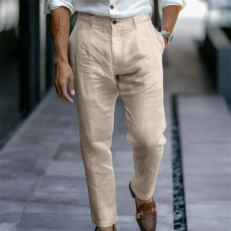 Men's Youth Linen Solid Color Outdoor Breathable Casual Pants - VAleG