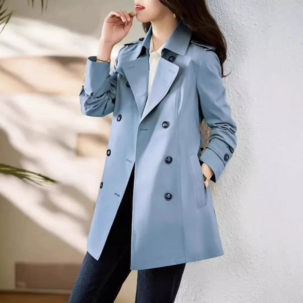 Women's Mid-length Trench Coat Double Breasted Fitted Waist Overcoat - VAleG