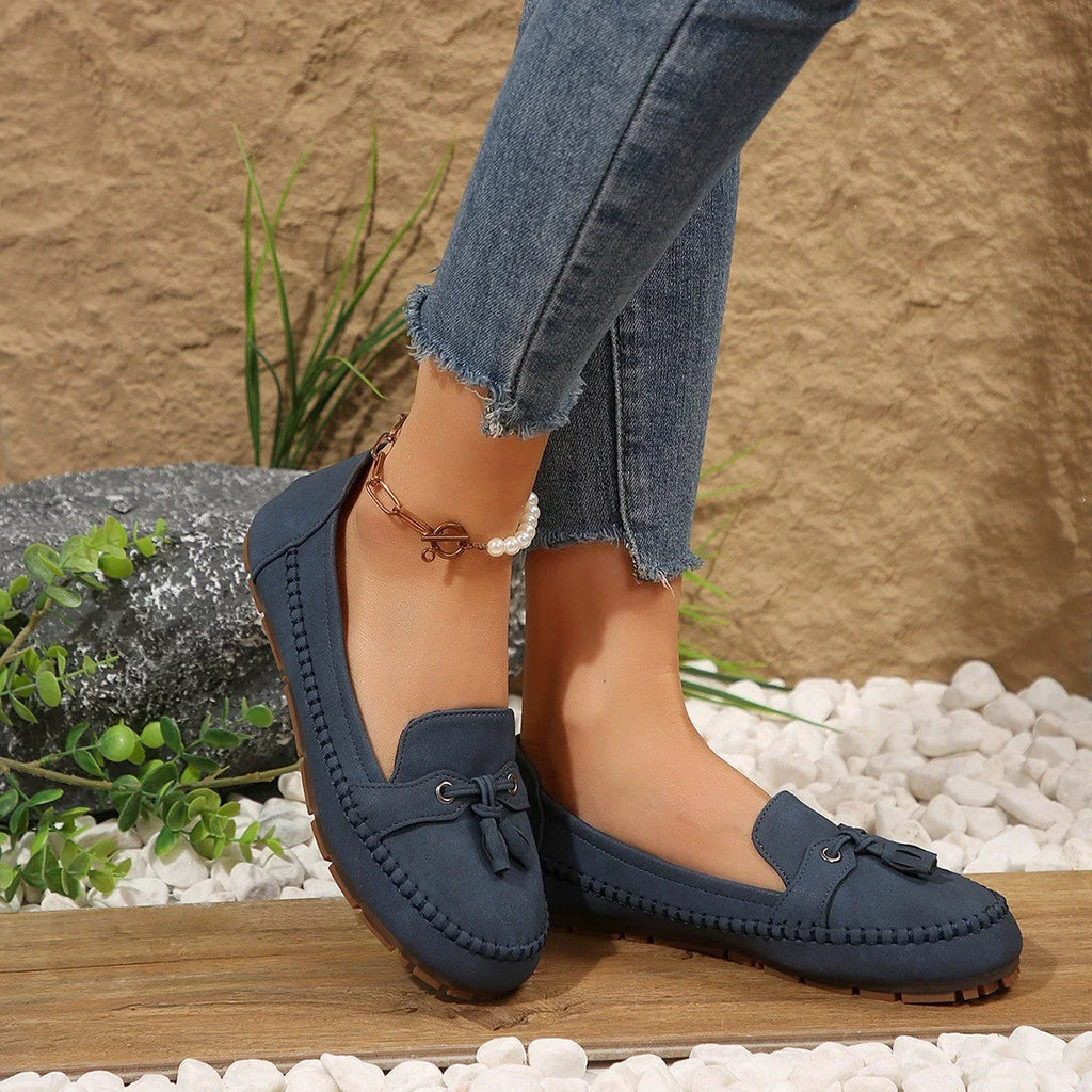 Women's Round Head Loafers Fashion Non-slip Soft Comfortable Flats Shoes - VAleG