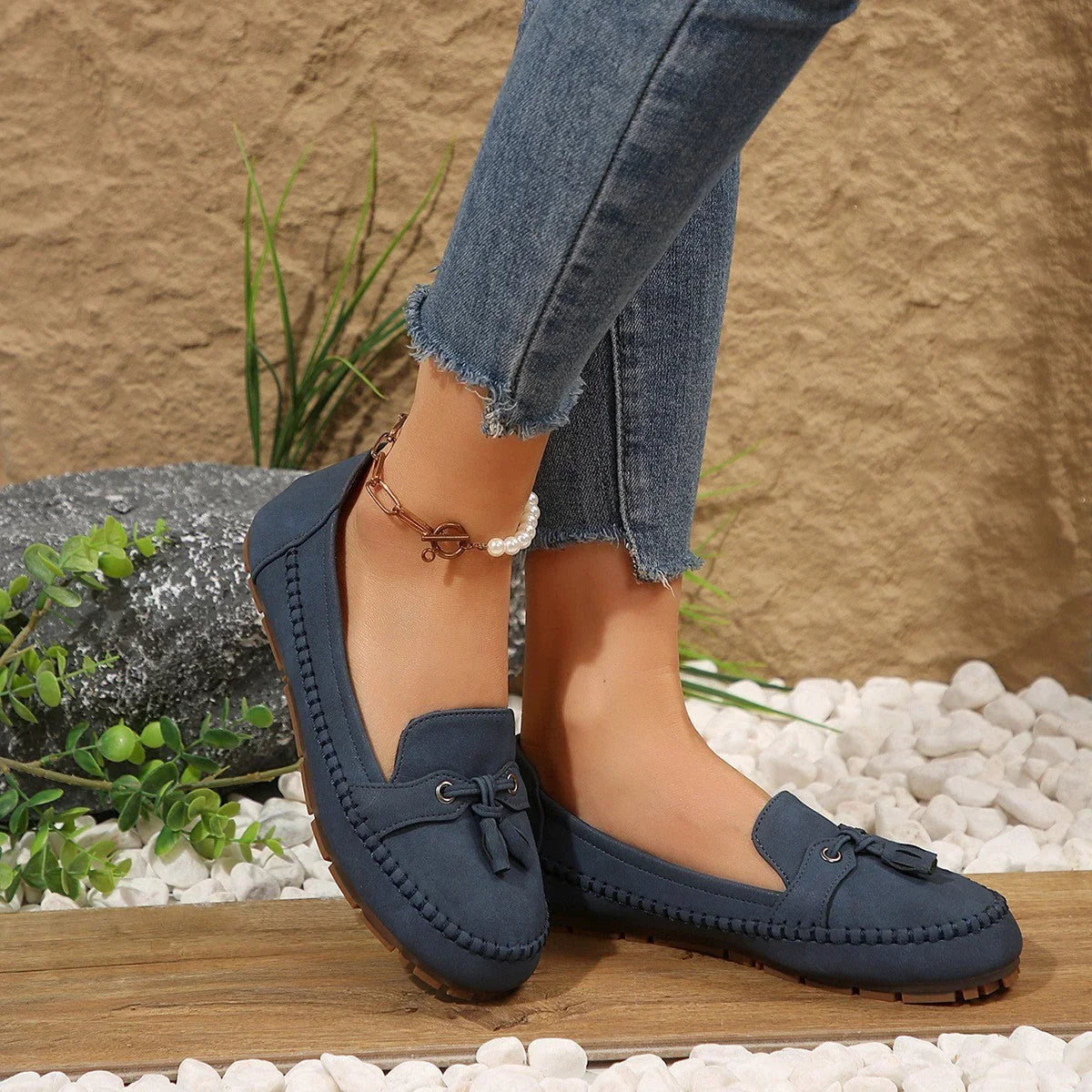 Women's Round Head Loafers Fashion Non-slip Soft Comfortable Flats Shoes - VAleG