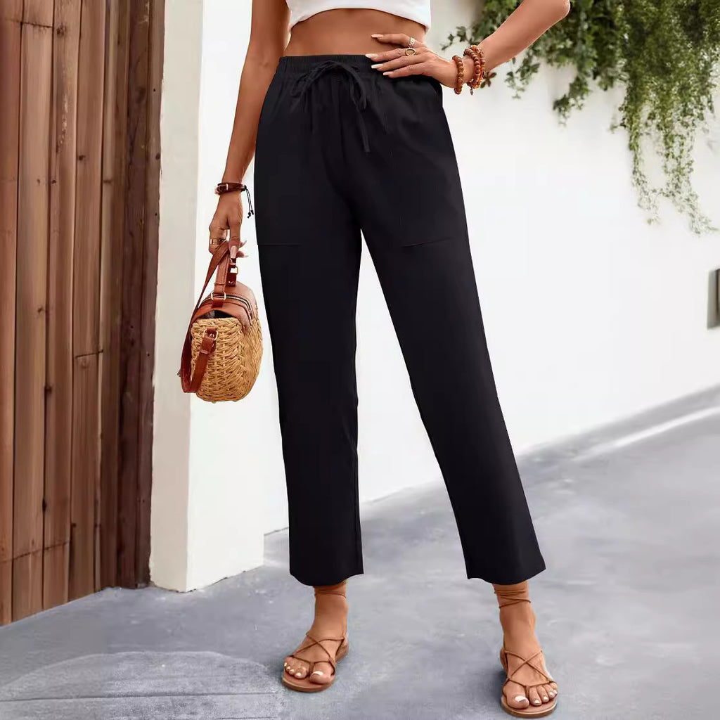 Pantaloni casual larghi con coulisse stringate da donna