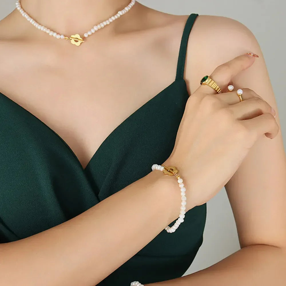 Titanium Steel Pearl Flower Necklace - VAleG