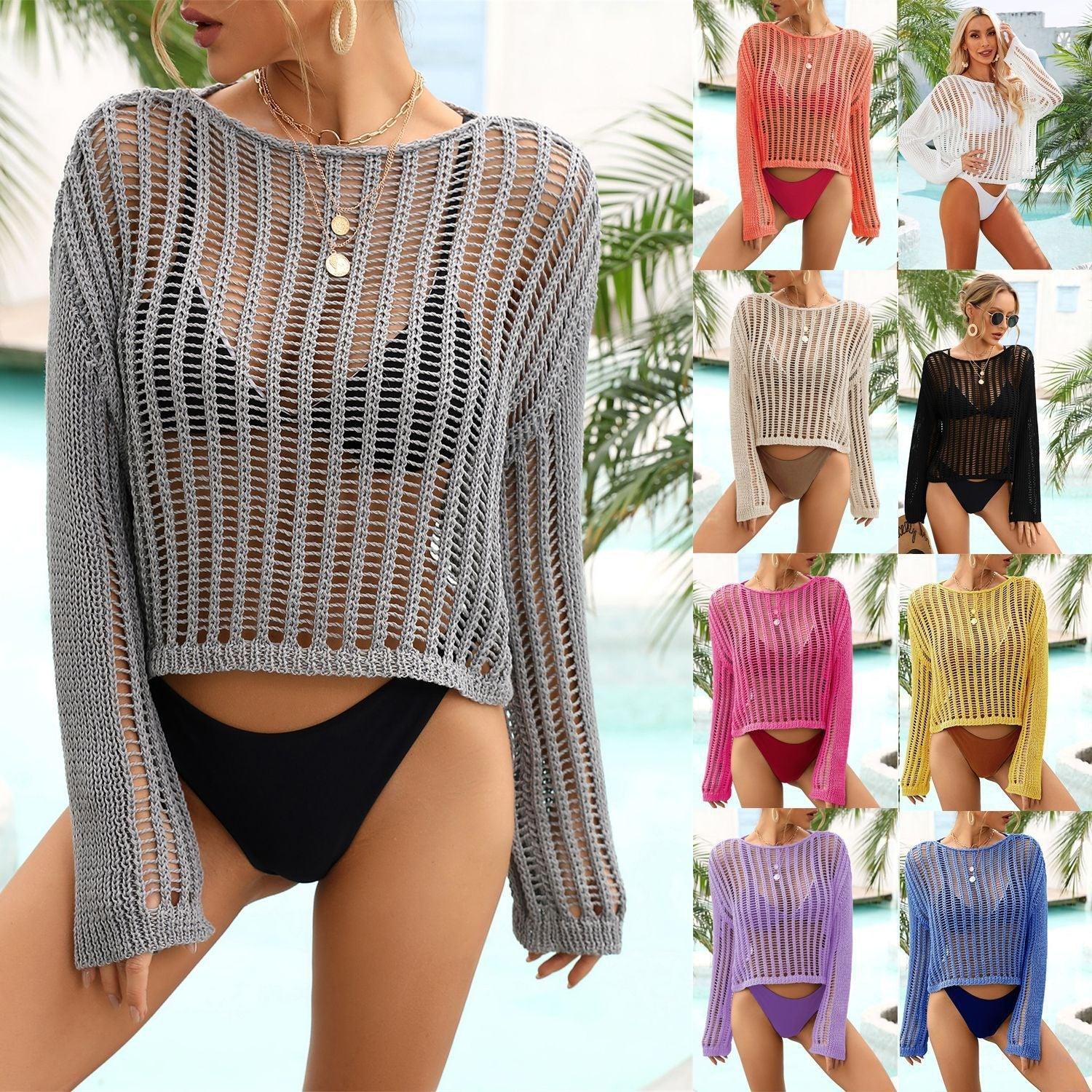 Beach Cover Hollow-out Knitted Blouse - VAleG
