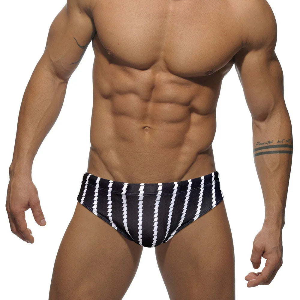 Low Rise Tight Vertical Stripes Beach Training Competition Swimsuit - VAleG