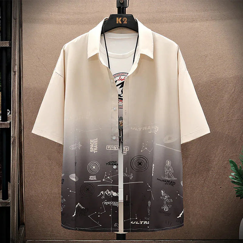 Summer Thin Ice Silk Shirt Loose Collar T-shirt Fattening Type Fat Man - VAleG