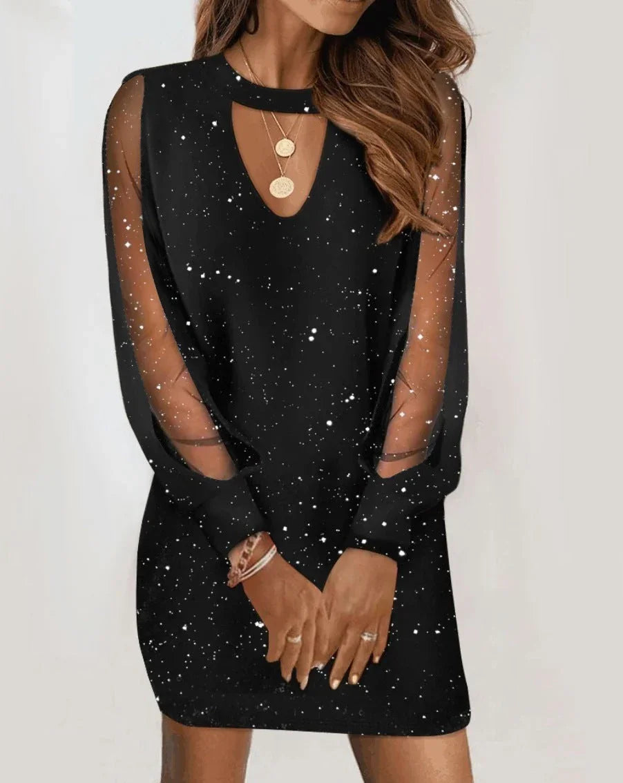 Long-sleeved V-neck Dress Spring And Autumn New Style Lace Splicing Dress For Womens Clothing - VAleG