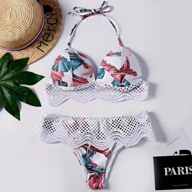 Sexy Solid Color Swimsuit Small Chest Gathered Backless Split Swimsuit - VAleG