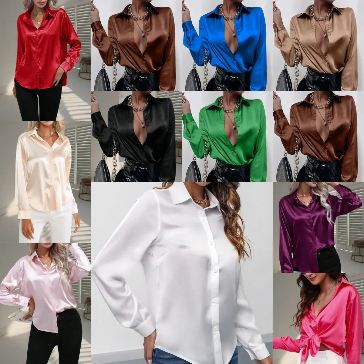 Women's Shirt Satin Silk-like Long Sleeve - VAleG