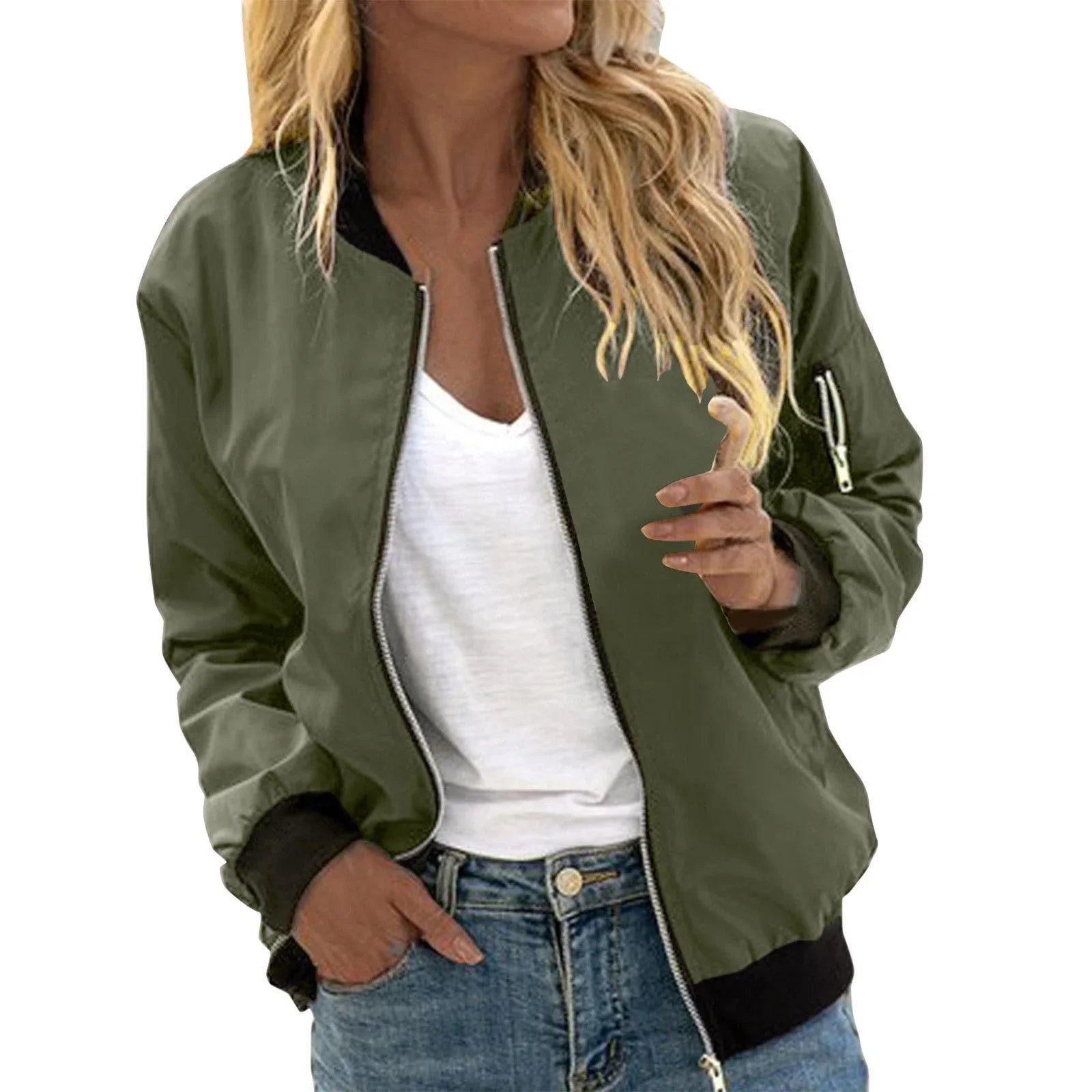 European And American Solid Color Women's Fashion Zipper Baseball Uniform - VAleG