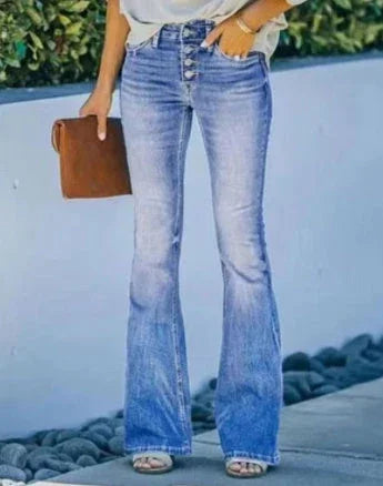 High Waist Bell Bottom Jeans Trendy Wear Washed Out Street Style Women's Denim Pants - VAleG