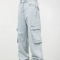 Retro Washed Light Blue Cargo Jeans Male - VAleG