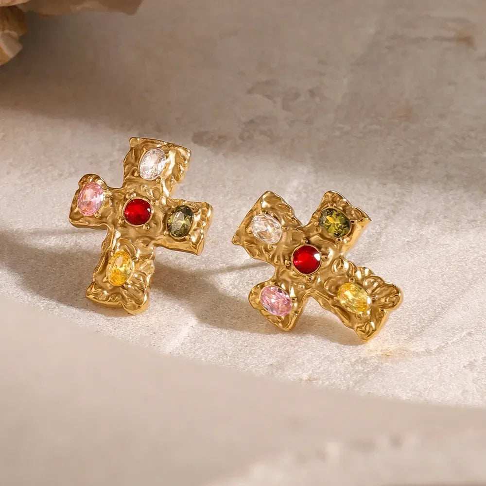 18K Gold-Plated Zircon Cross Earrings - VAleG