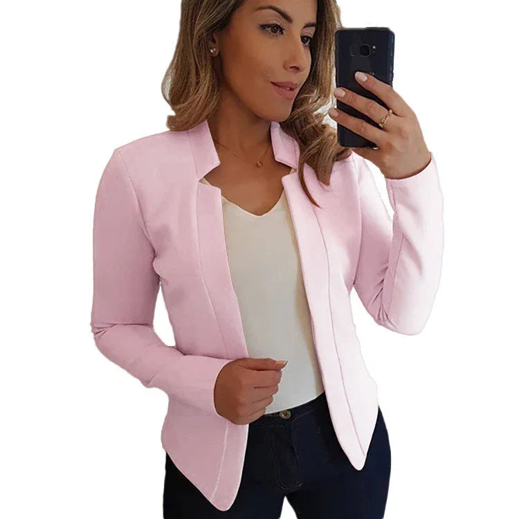 Small Suit Long Sleeve Solid Color Cardigan Coat Top - VAleG
