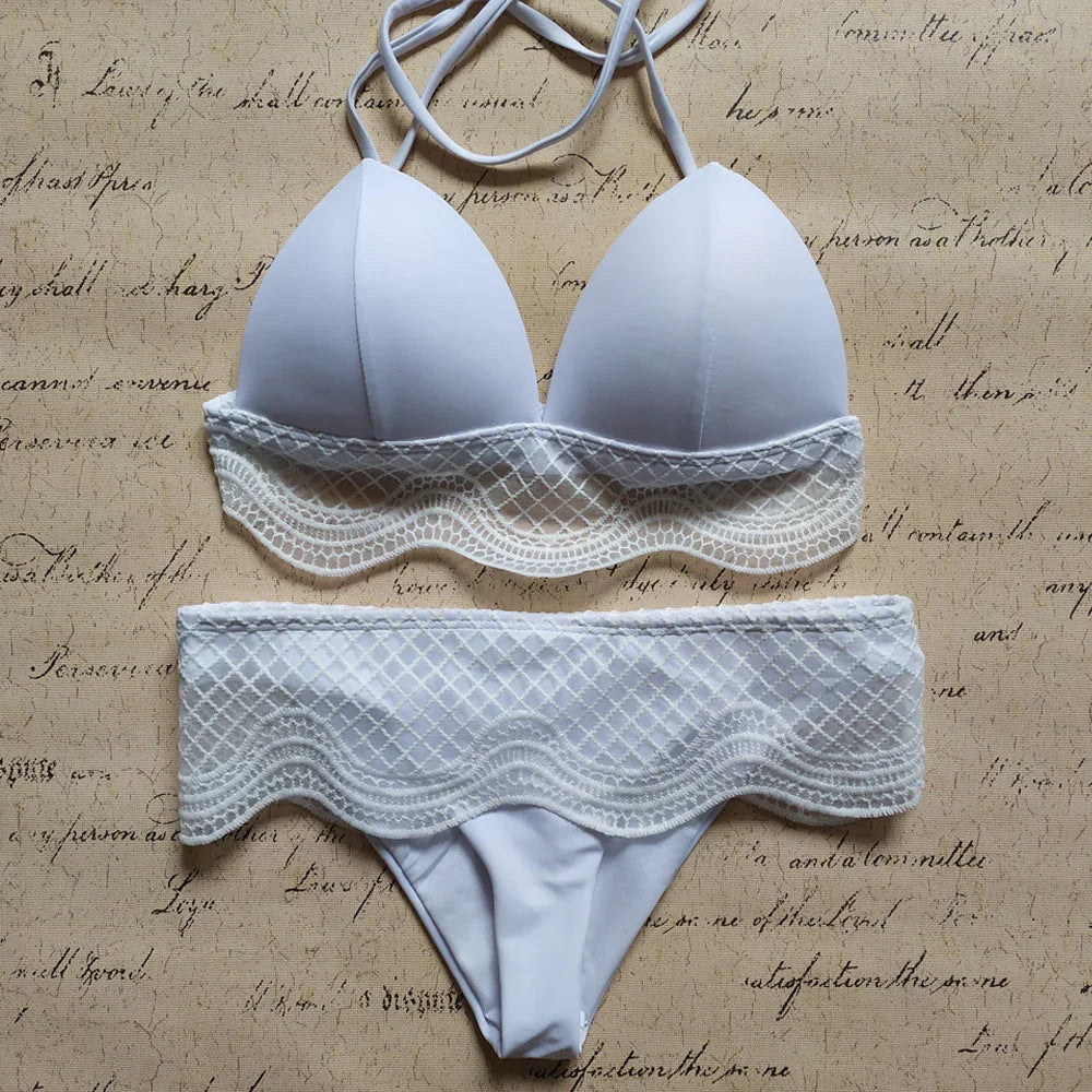 Sexy Solid Color Swimsuit Small Chest Gathered Backless Split Swimsuit - VAleG