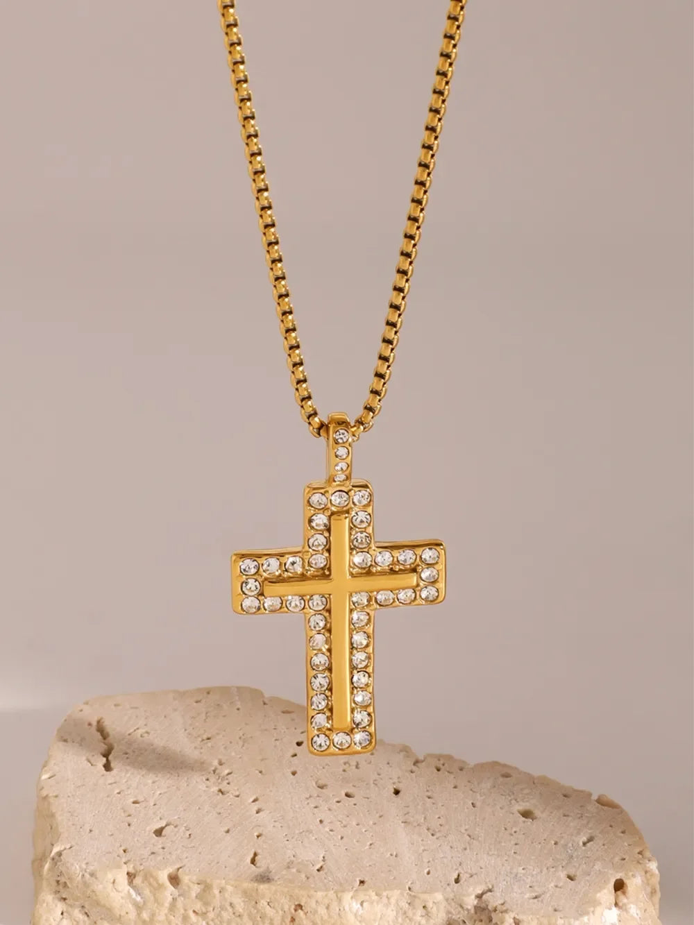 18K Gold-Plated Inlaid Zircon Cross Necklace - VAleG