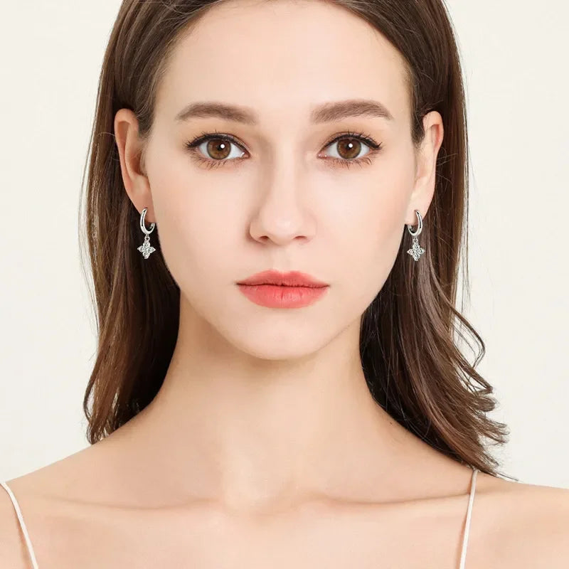 925 Sterling Silver Moissanite Hoop Drop Earrings - VAleG