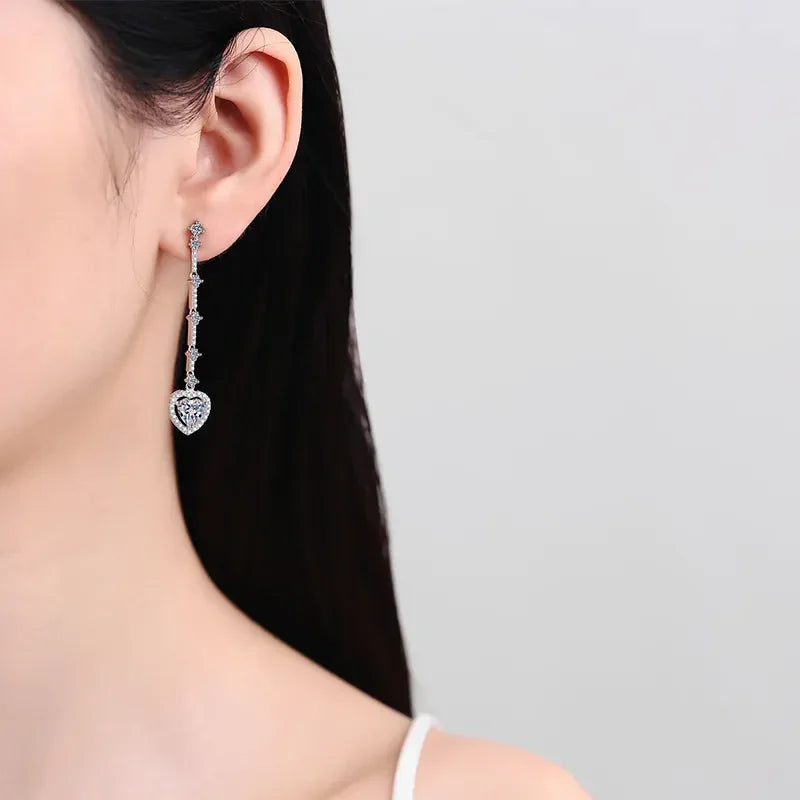 2 Carat Moissanite Zircon 925 Sterling Silver Heart Earrings - VAleG