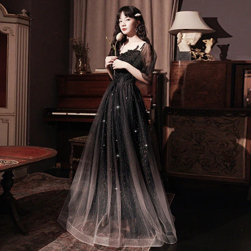 Spring Art Exam Black Xianqi Student Host Annual Party Dress - VAleG