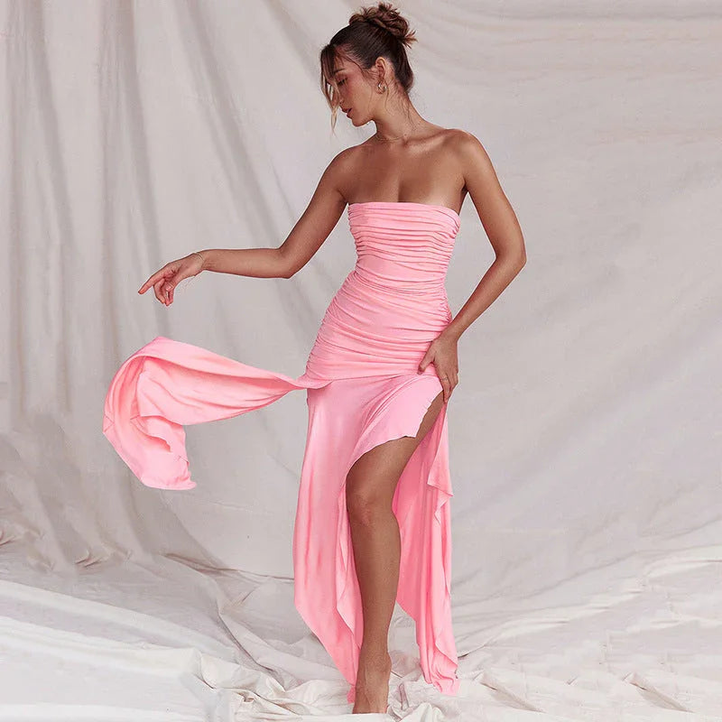 Ins Fashion Sexy Off-neck Stitched Backless Fishtail Split Dress - VAleG