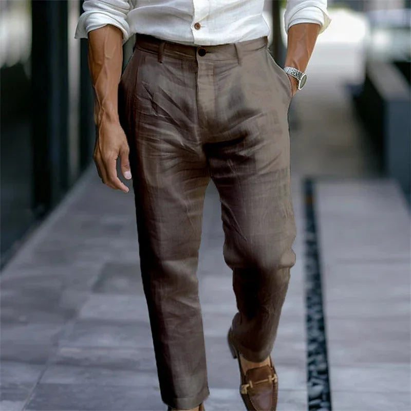 Men's Youth Linen Solid Color Outdoor Breathable Casual Pants - VAleG