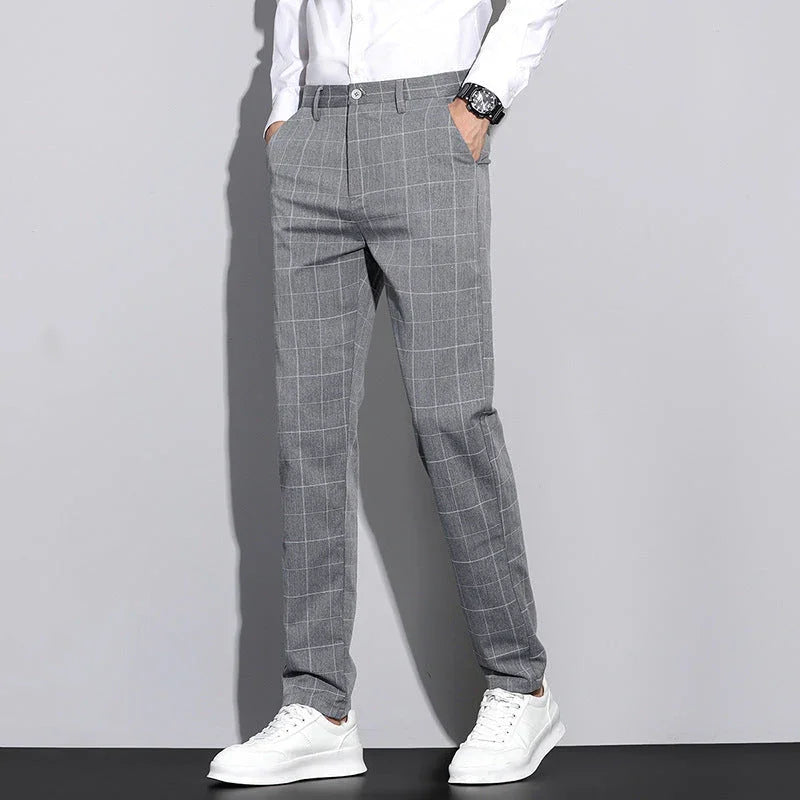 Casual Pants Men's Simple Plaid Slim Fit Straight-leg Trousers - VAleG