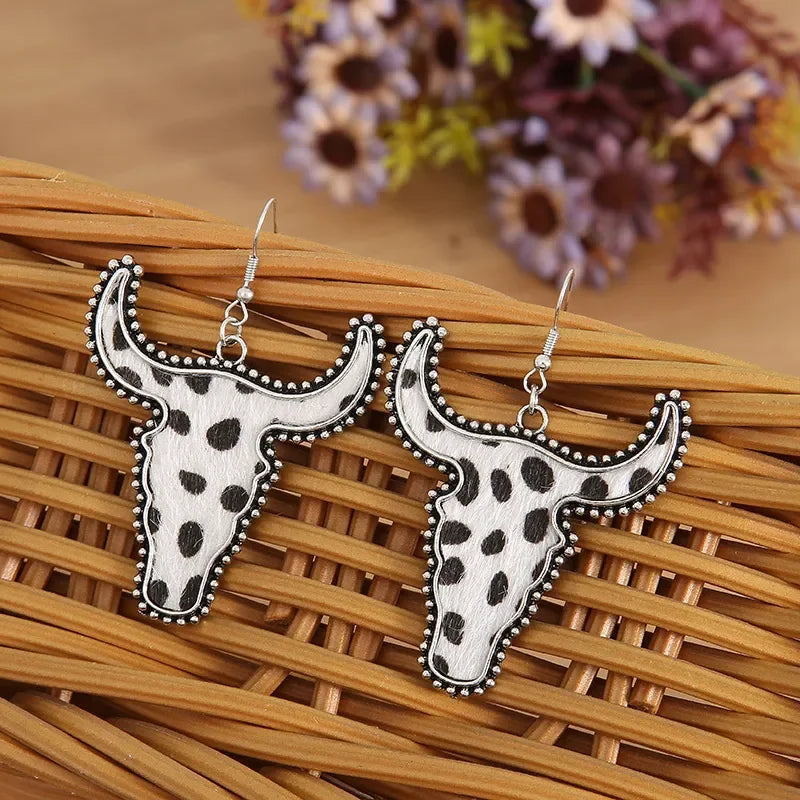 Alloy Animal Print Cow Head Earrings - VAleG