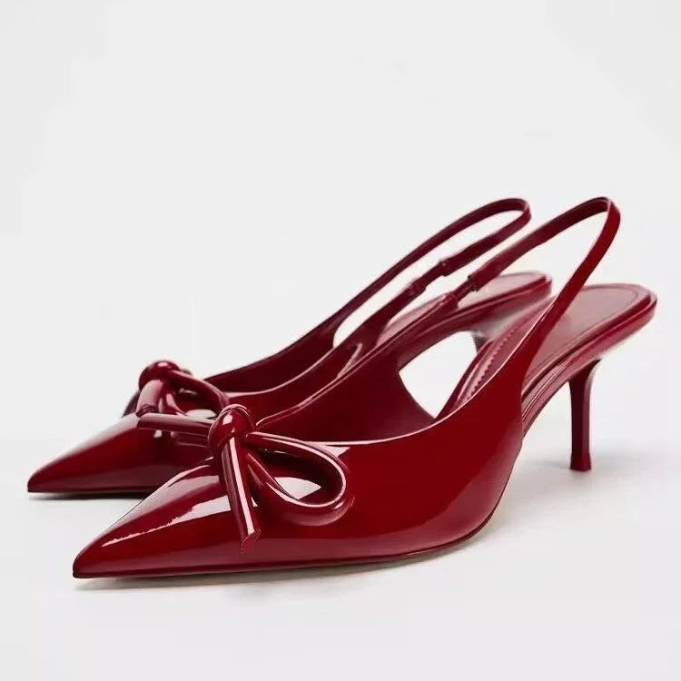 Women's Shoes Red Bowknot Decoration Low-cut Exposed Heel - VAleG