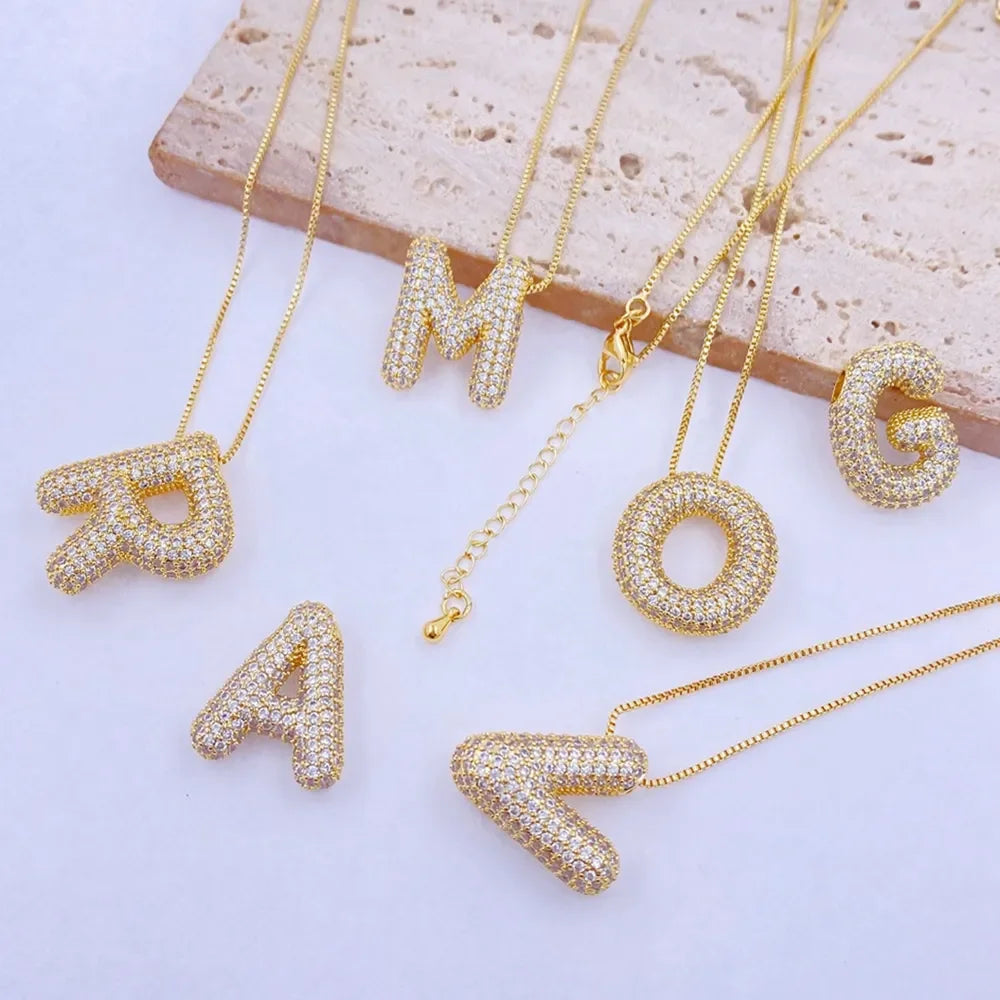 Inlaid Zircon Bubble Initial Necklace - VAleG
