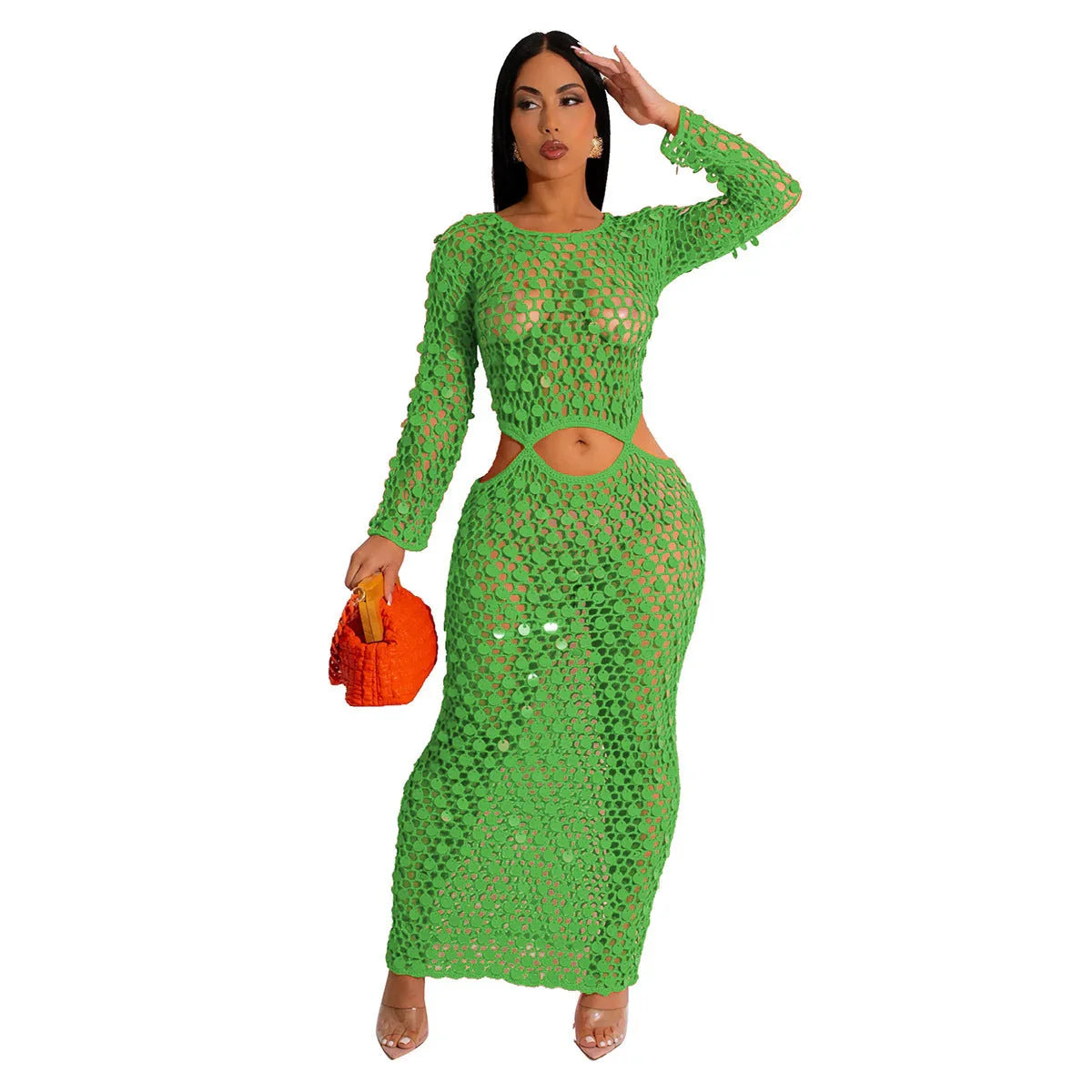 Casual Hollowed Out Sequin Beach Dress - VAleG
