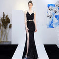 New Banquet Elegant Annual Meeting Long Host Deep V Sexy Fishtail Sequined Dress - VAleG