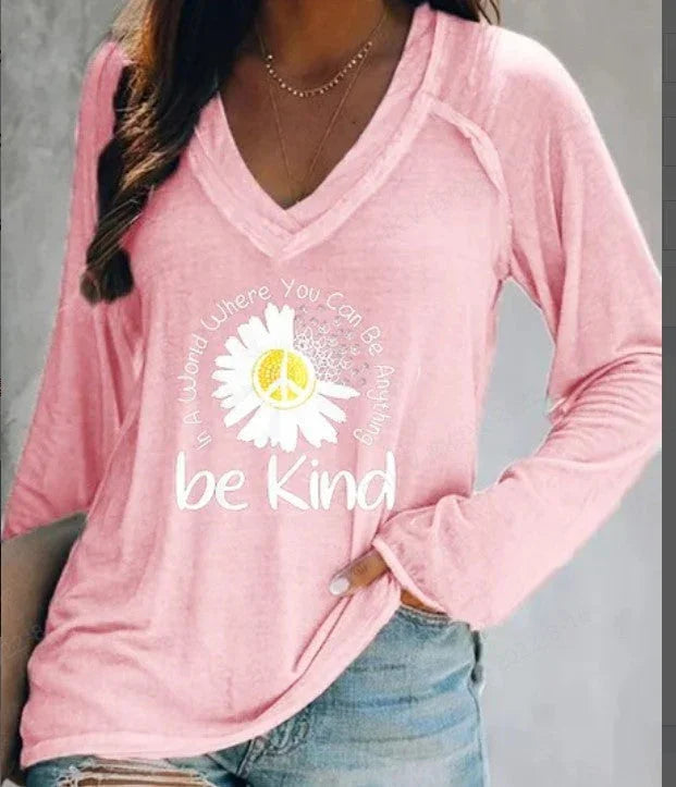 Large Women's Loose Clover Print V-neck Pullover - VAleG