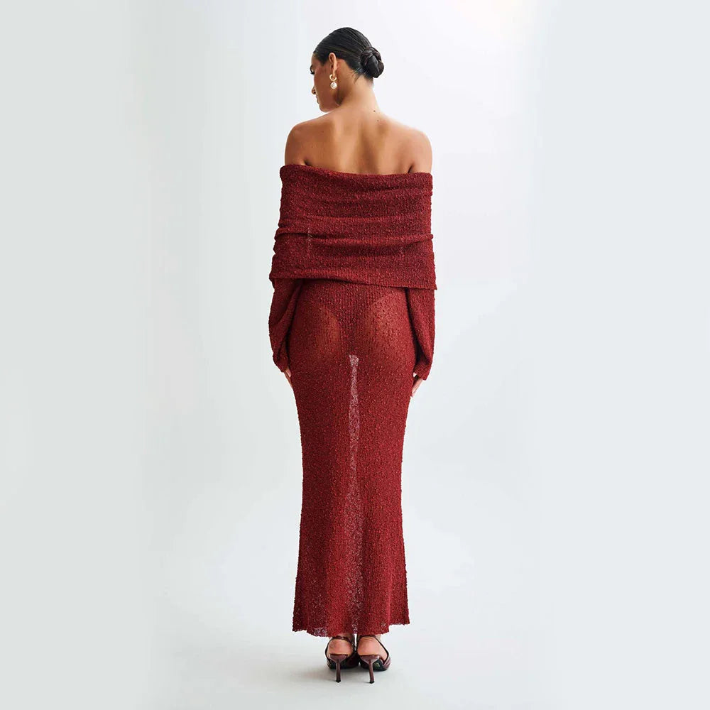 New One-shoulder Knitted Long-sleeved Dress Sexy Beach Holiday Long Dresses Womens Clothing - VAleG