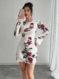 Sexy Floral Backless Gauzy Bell Sleeve Mini Dress - VAleG