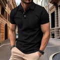 Simple Fashion Solid Color Polo Collar Men's Button Jacquard Short Sleeve - VAleG