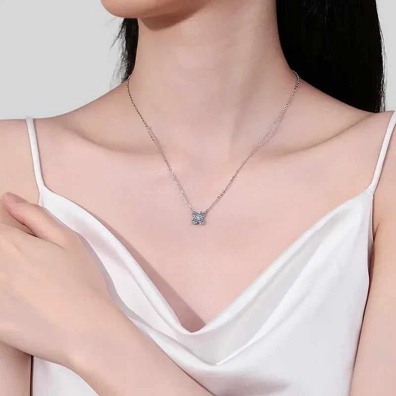 1.26 Carat Moissanite 925 Sterling Silver Geometric Shape Pendant Necklace - VAleG
