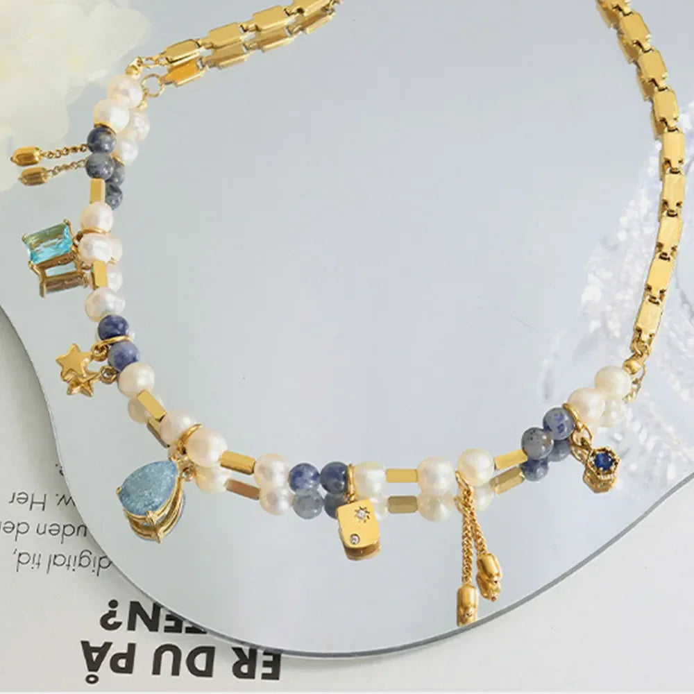 18K Gold-Plated Beaded Charm Necklace - VAleG