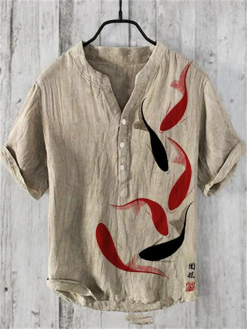 Summer Men's Shirts National Trendy Style Three Breasted - VAleG
