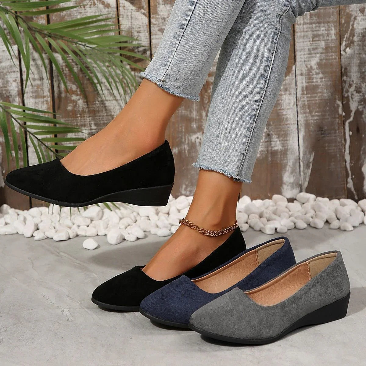 Spring New Pointed Toe Women's Plus Size Shallow Mouth Wedge Pumps Doug Shoes Sports Casual - VAleG